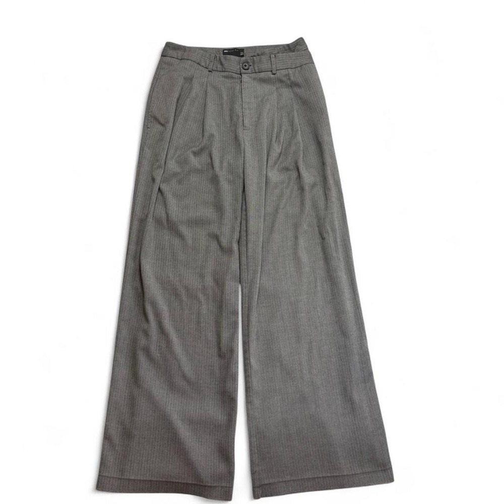 ASOS DESIGN Office Siren Grey Herringbone Pleated Wide Leg Tailored Trousers